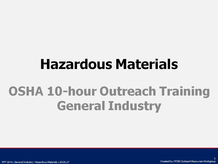 OSHA 10-Hour General Industry Outreach-Trainer Presentations ...